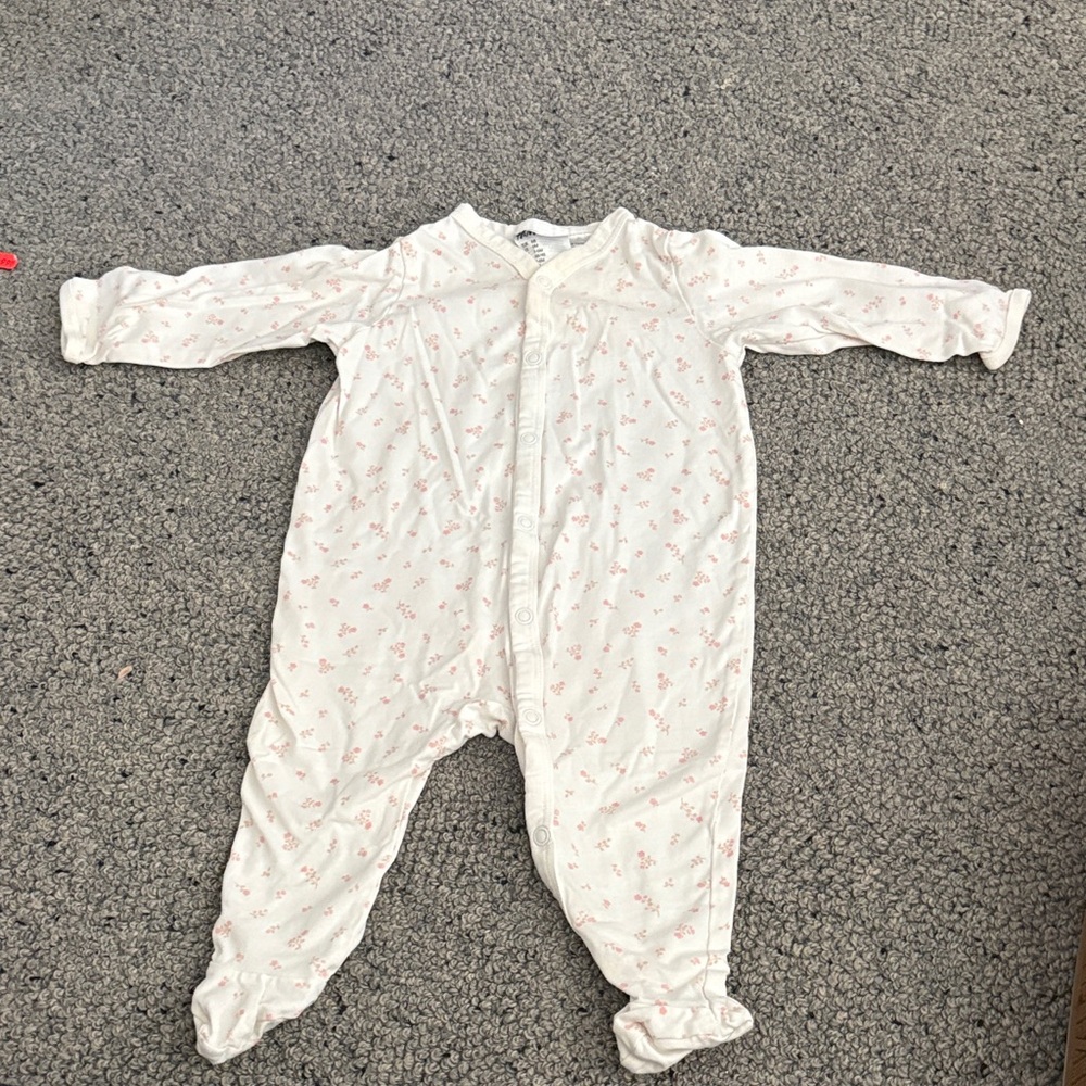H&M Cream Footed One-Piece with Pink Floral Print
